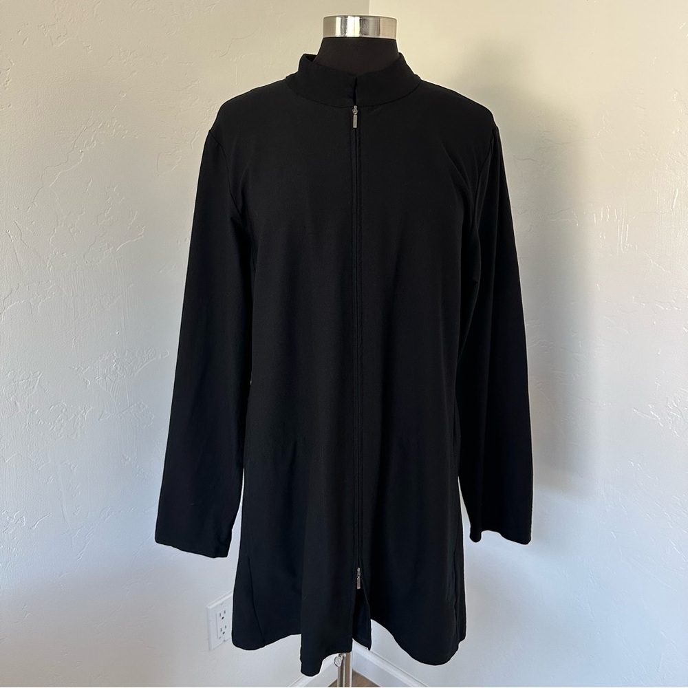 Eileen Fisher Crepe Stretch Zip Up Black Long Sleeve Light Jacket Size XL